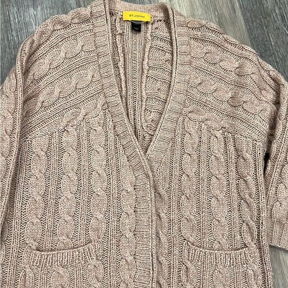 ST John chunky knit v neck 3/4 sleeve cardigan sweater size large - Picture 3 of 6